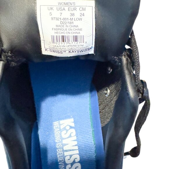 K-Swiss Women’s Black Sneakers Size 7 | Classic Leather Lace-Up Shoes NWOB - Picture 4 of 6